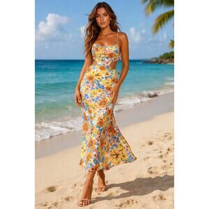 Hello Molly Floral Cutout Maxi Dress – Corset Back